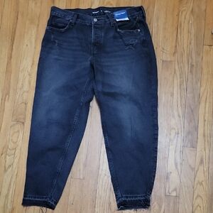 Sz 10 Old Navy Black Denim Jeans High Rise Slouchy Taper Ankle
